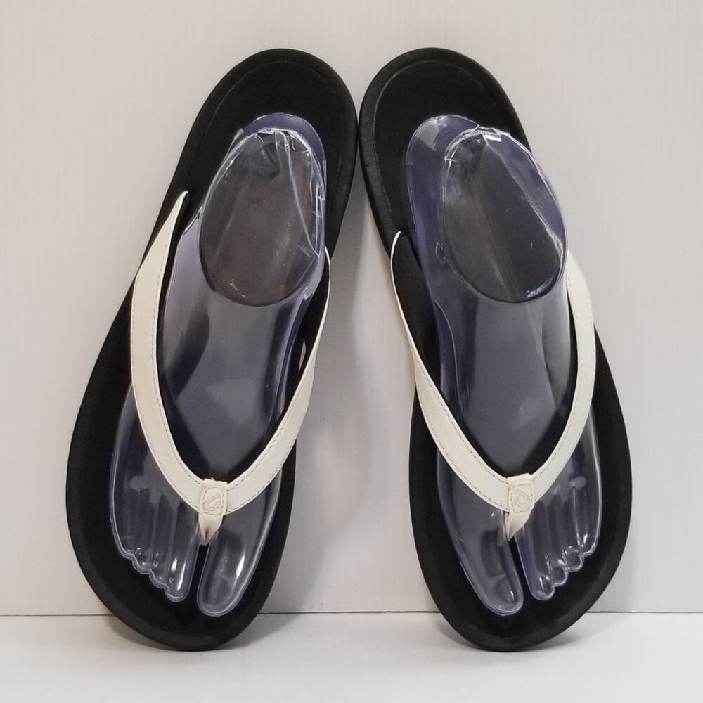 OluKai Women 10 kulapa kai Sandals Shoe Black Thong Flip Flop Flat Slip On Beach